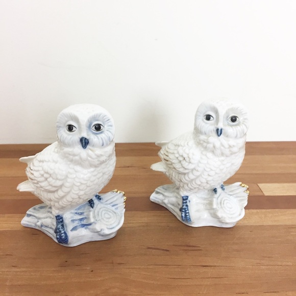 Vintage Snow Owl Ceramic Figurine Pair | 2